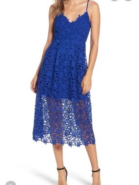 Astr Royal Blue Lace Midi Dress with Spaghetti Straps